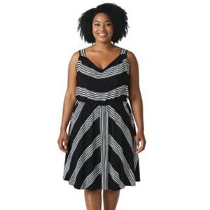 Lane Bryant Black & White Striped Fit & Flare Dress - Size 16